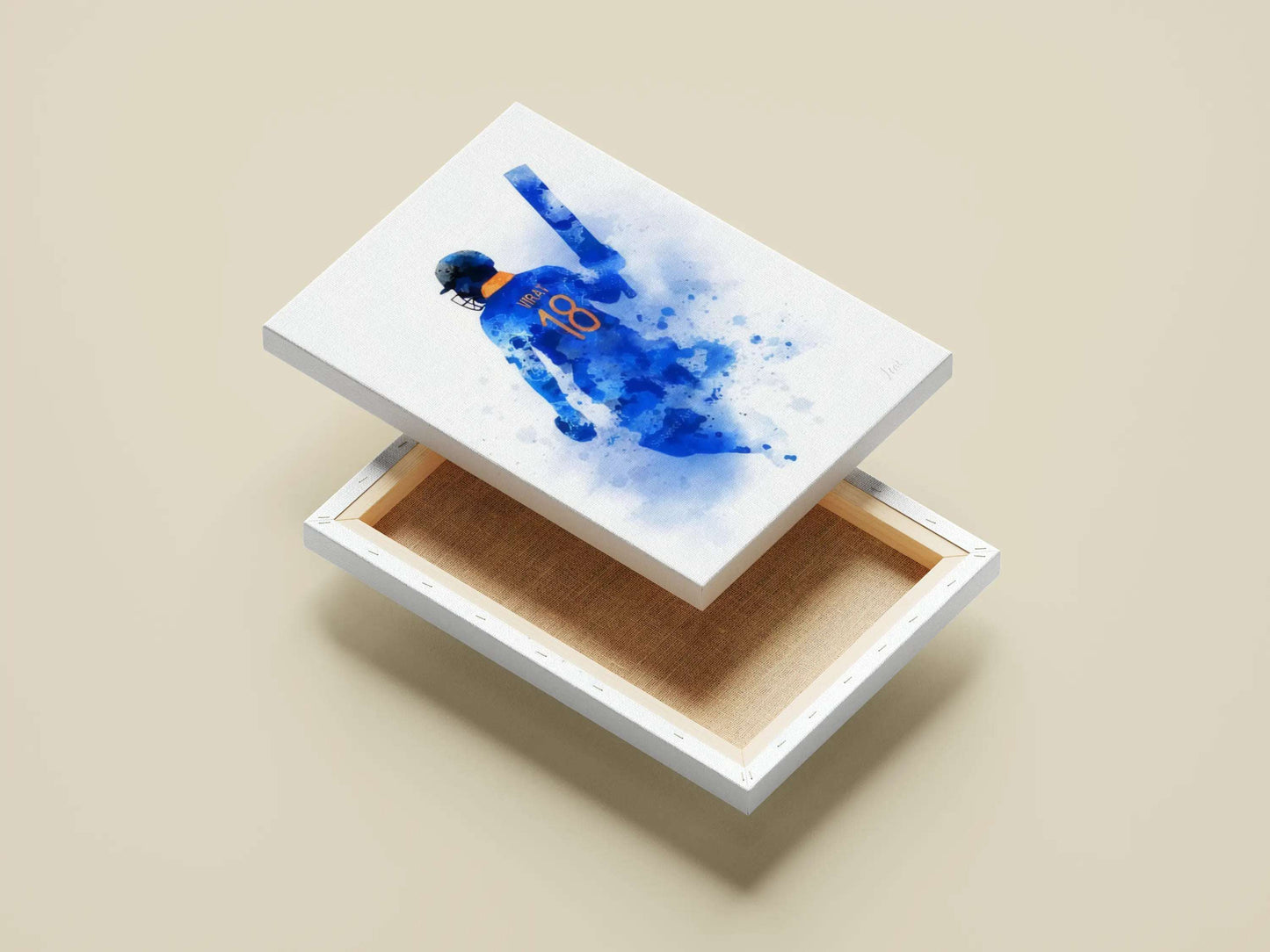 Virat Kohli Watercolor Poster – Abstract Blue Art Print of India’s No.18
