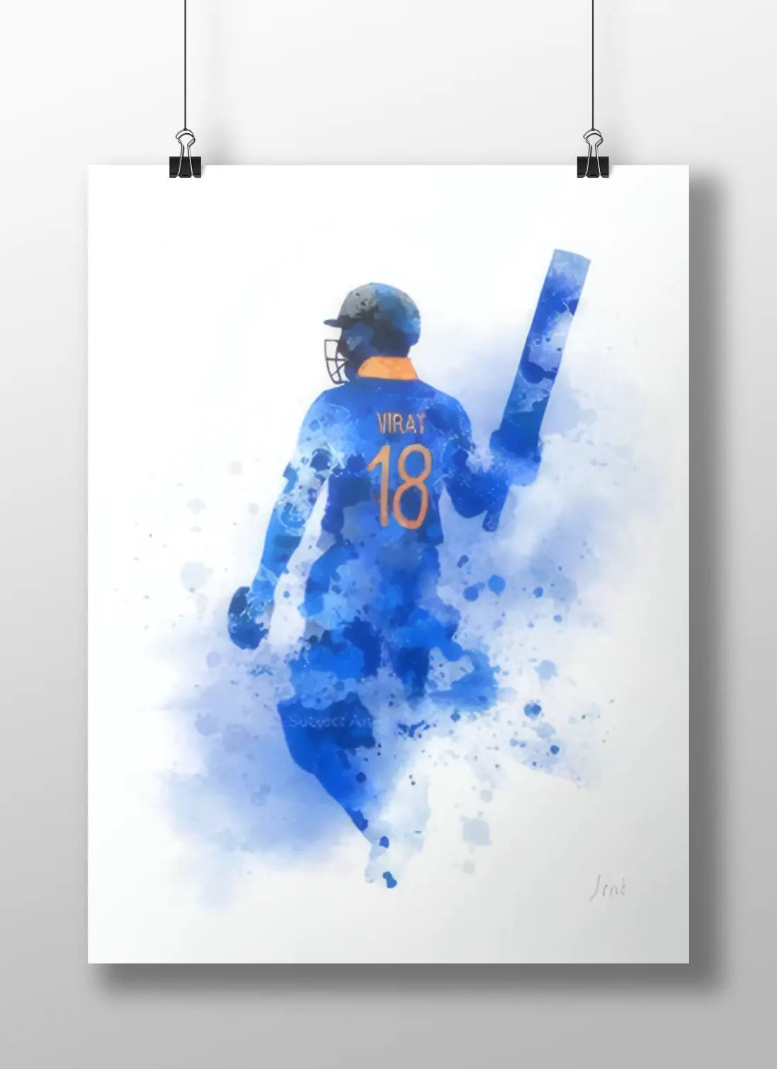 Virat Kohli Watercolor Poster – Abstract Blue Art Print of India’s No.18