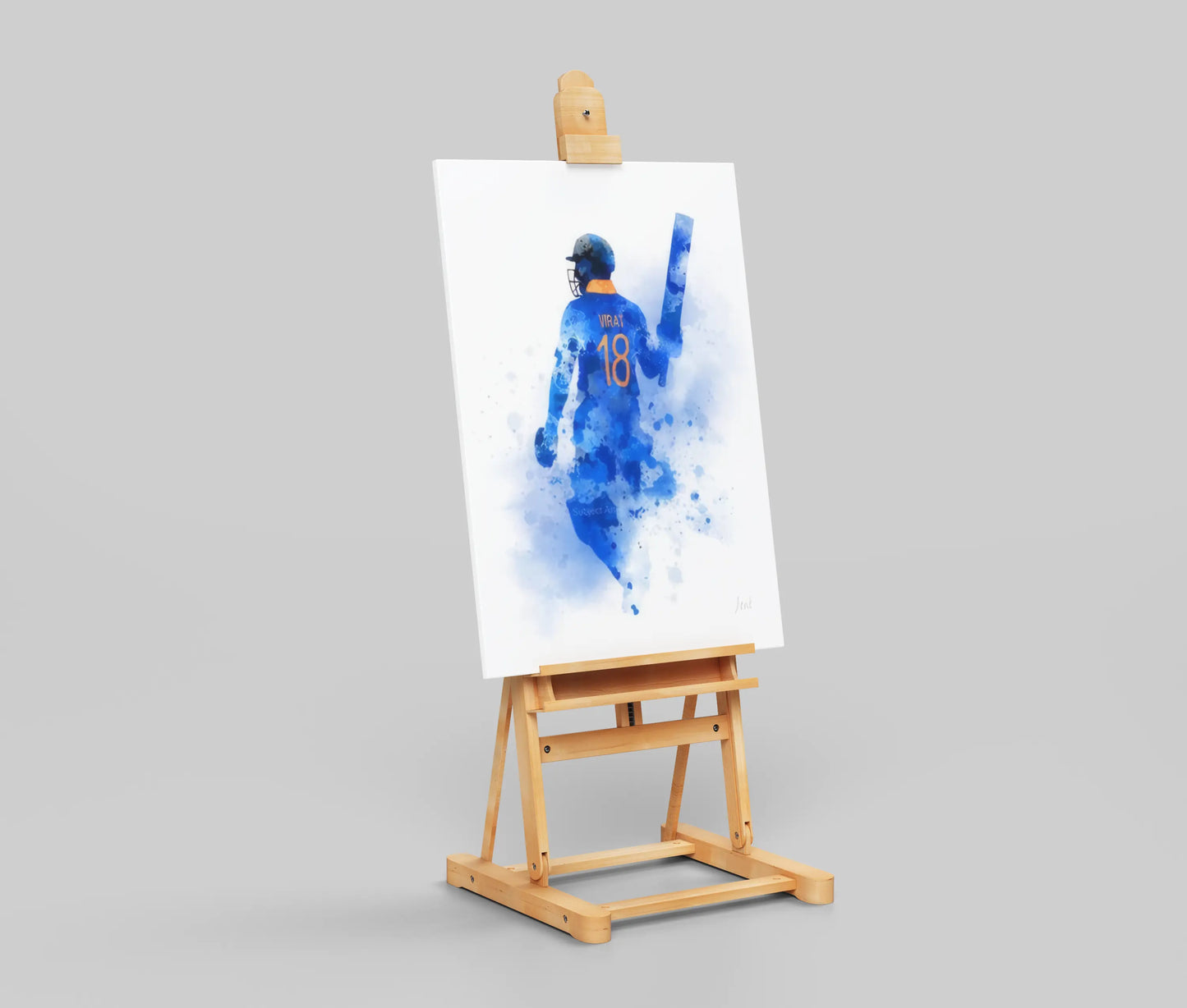 Virat Kohli Watercolor Poster – Abstract Blue Art Print of India’s No.18