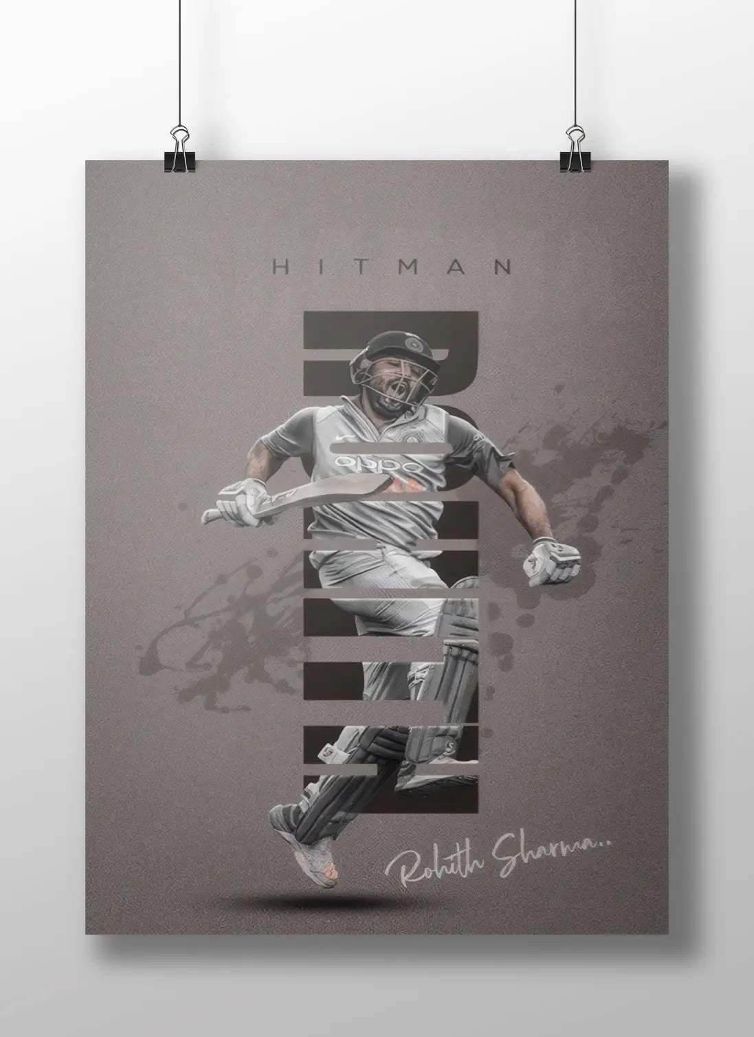 Rohit Sharma “HITMAN 45” Poster – Minimalist Cricket Wall Art for Fans & Gamers