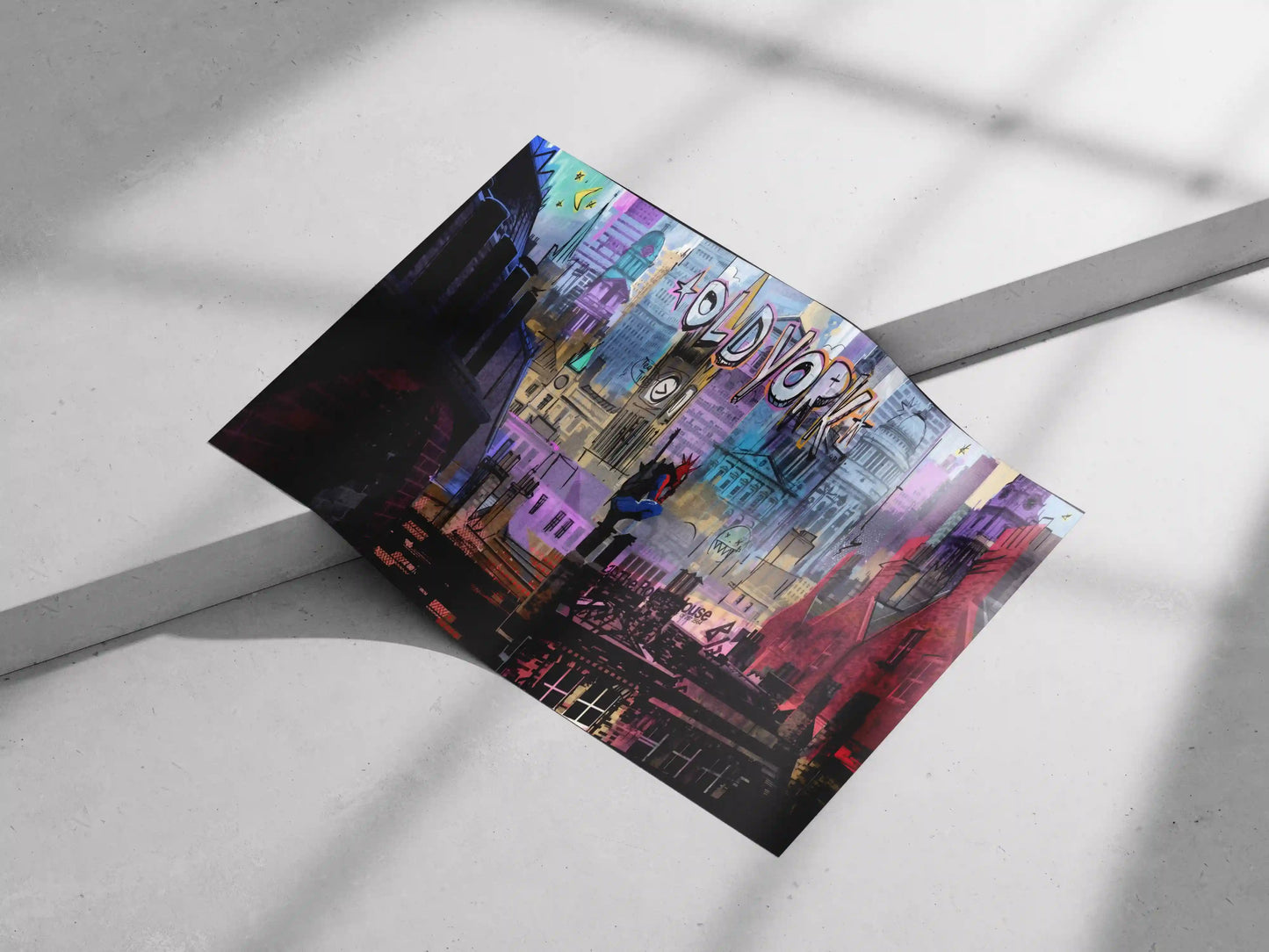 Old York Graffiti Cityscape Poster | Urban Street Art Wall Decor with Retro City Vibes