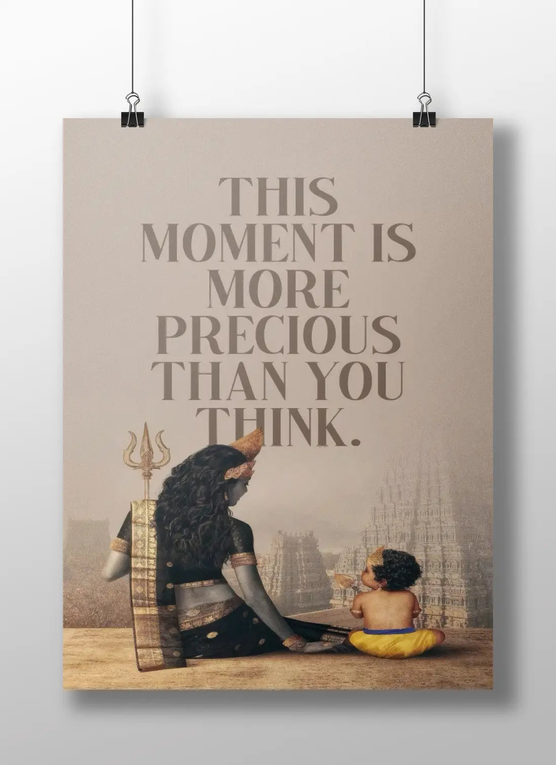 Divine Mother & Child Poster | Indian Spiritual Quote Wall Art | Precious Moments Print