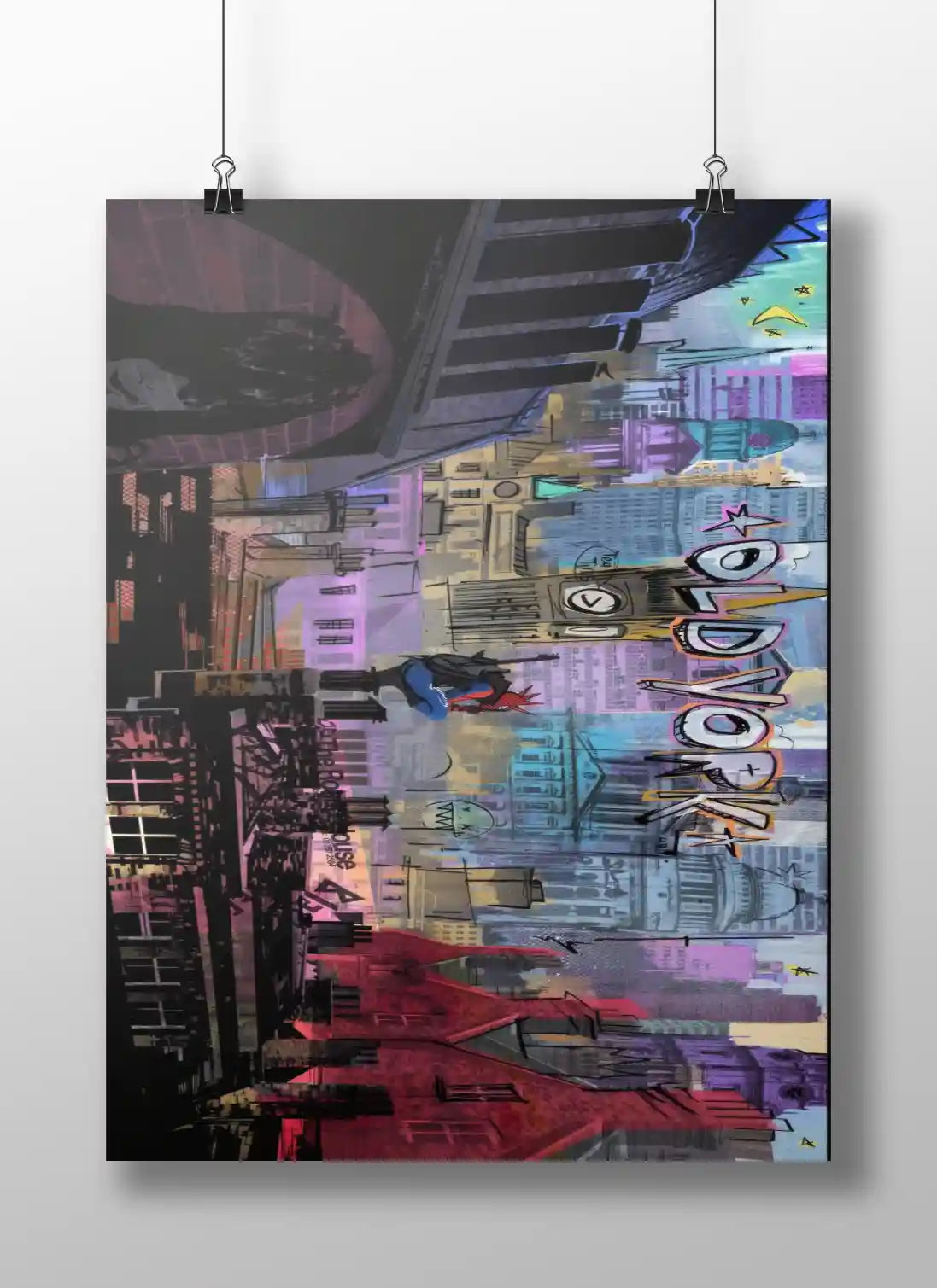 Old York Graffiti Cityscape Poster | Urban Street Art Wall Decor with Retro City Vibes