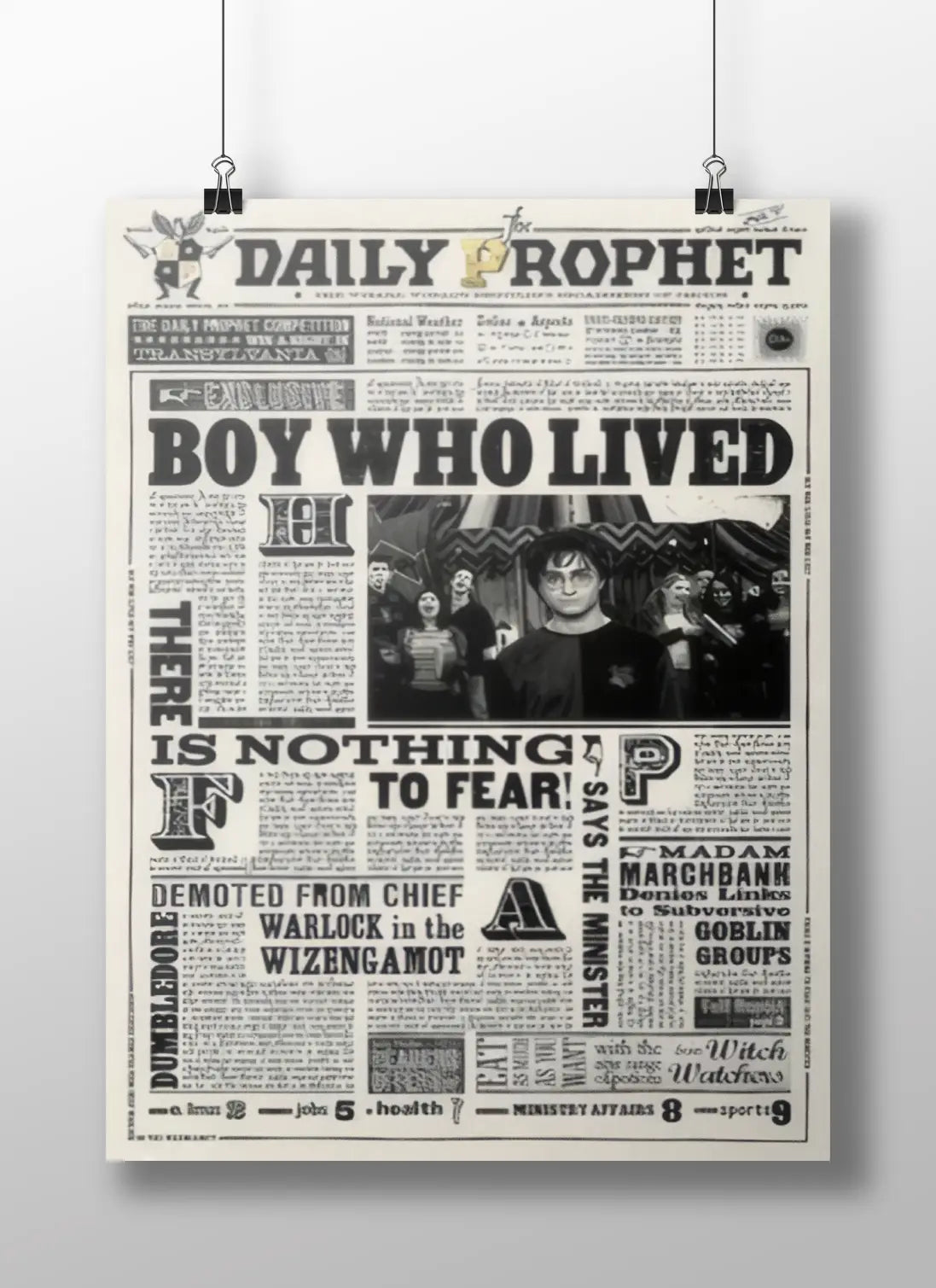 The Daily Prophet "Boy Who Lived" Newspaper Print - Harry Potter Wizarding World Poster