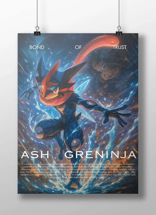 Ash-Greninja "Bond of Trust" Anime Poster – Pokémon Evolution Wall Art for Fans