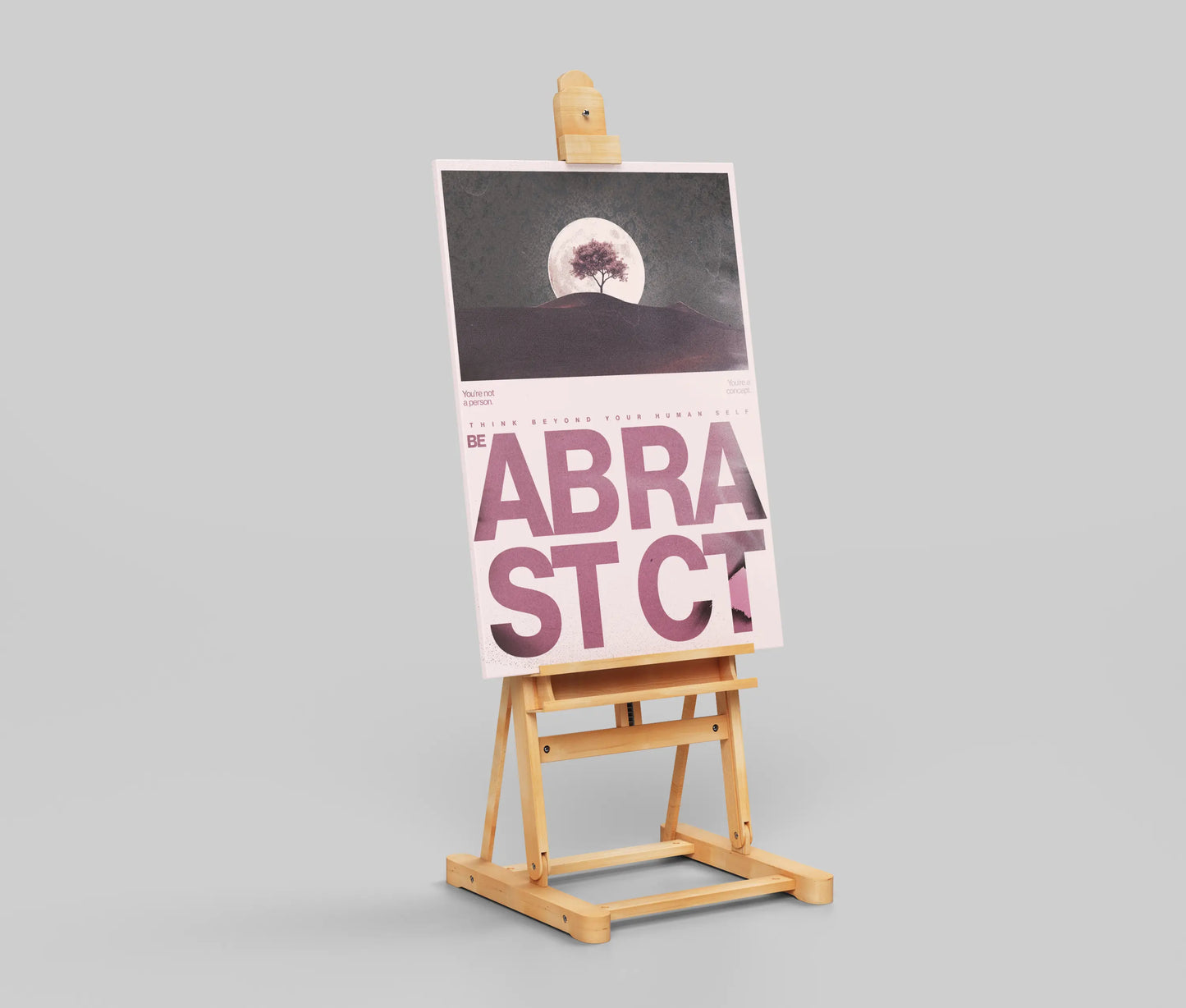 "BE ABSTRACT" Full Moon & Solitary Tree Art Poster - Existential Concept & Self-Discovery Print