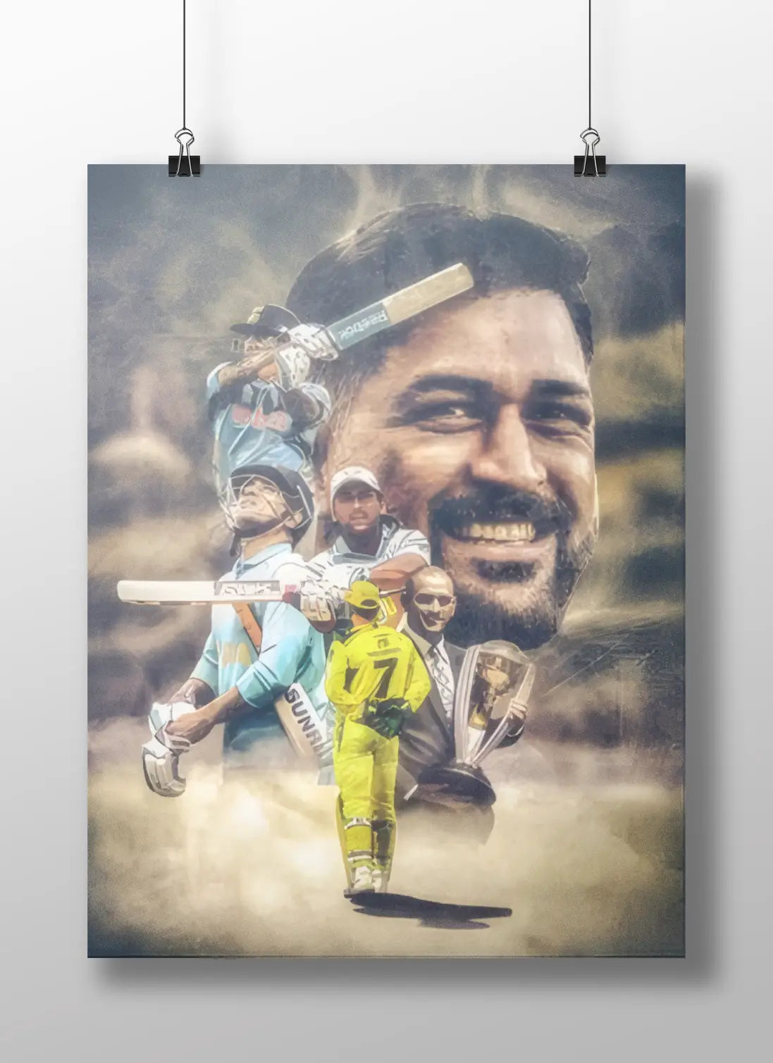 MS Dhoni Legacy Poster – Captain Cool Cricket Collage Wall Art Tribute