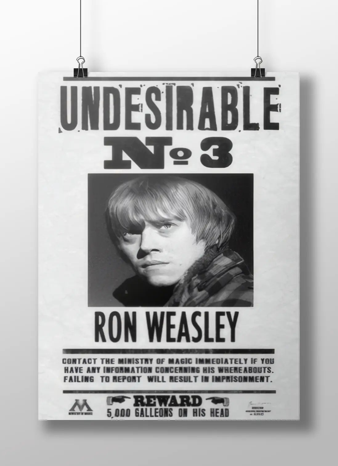 Ron Weasley "Undesirable No. 3" Harry Potter Wanted Poster - Ministry of Magic Propaganda Art Print