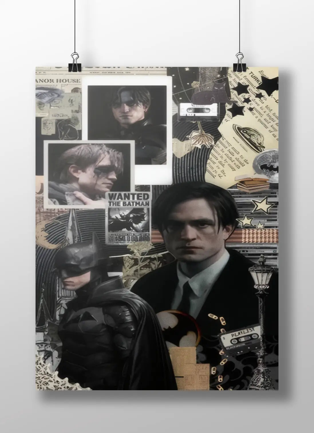 The Batman Robert Pattinson Dark Knight Collage Poster - Bruce Wayne Gotham City Noir Art Print