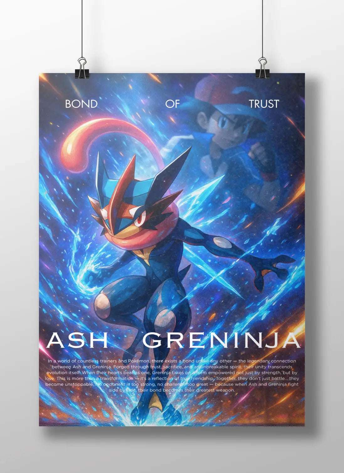 Ash-Greninja "Bond of Trust" Anime Poster – Pokémon Evolution Wall Art for Fans
