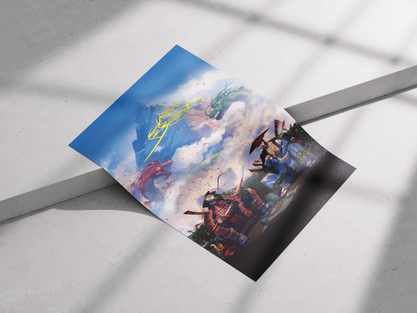 Lunch Break Samurai Poster – Anime-Style Warrior & Dragon Fantasy Art Print | Japanese Ronin Wall Decor
