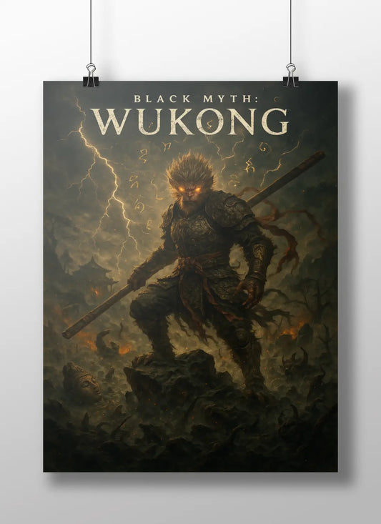 Black Myth: Wukong Poster – Dark Fantasy Warrior Wall Art | Monkey King Gaming Poster
