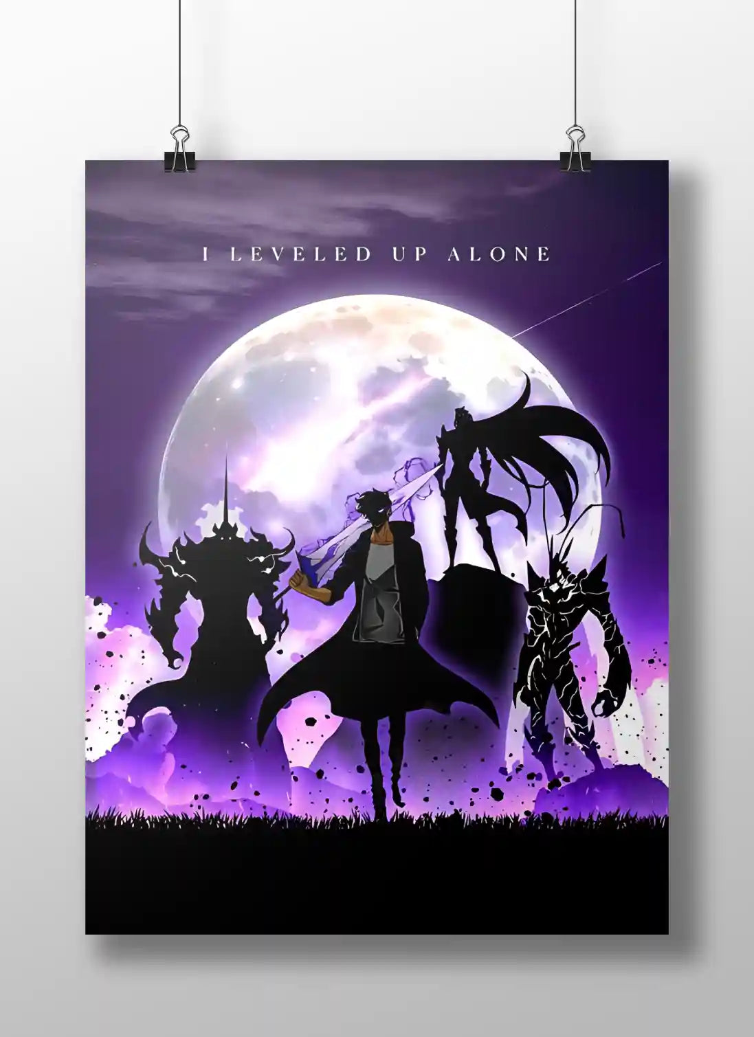 Solo Leveling Sung Jinwoo & Shadows Full Moon Poster - "I Leveled Up Alone" Anime Manhwa Art Print