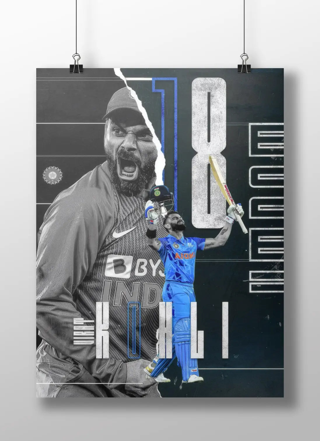 Virat Kohli “18” Poster – Aggressive Cricket Wall Art for Fans & Collectors (King Kohli Tribute)