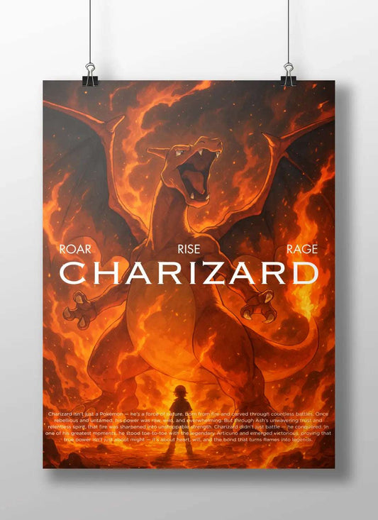 Charizard "Roar. Rise. Rage." Poster – Legendary Pokémon Fire Wall Art
