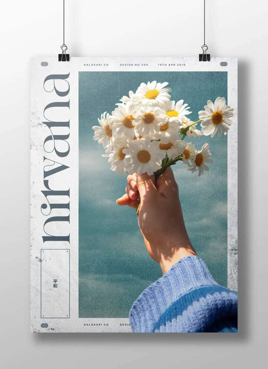 Nirvana Poster – Coastal Aesthetic Wall Art | Daisies & Ocean Vibe Print for Calm Interiors