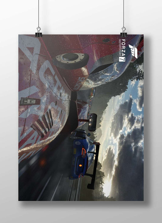 Forza Motorsport 7 video game (featuring racing cars like the red "SKYACTIV" vehicle and blue "PRO-AM" car) Main Subject: