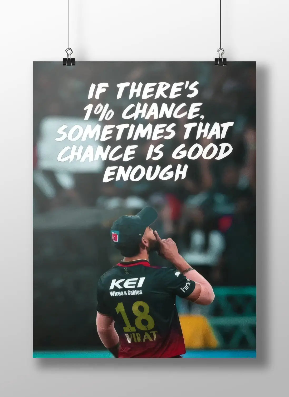 Virat Kohli 1% Chance Motivational Poster – RCB Cricket Wall Art Quote Print