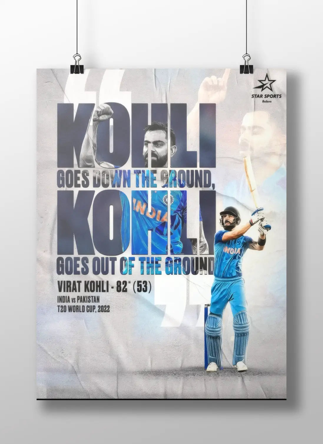 Virat Kohli 82 India vs Pakistan Poster – T20 World Cup 2022 Cricket Art Print