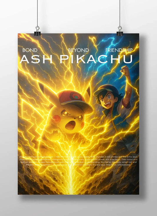 Ash & Pikachu "Bond Beyond Friendship" Poster – Pokémon Lightning Wall Art