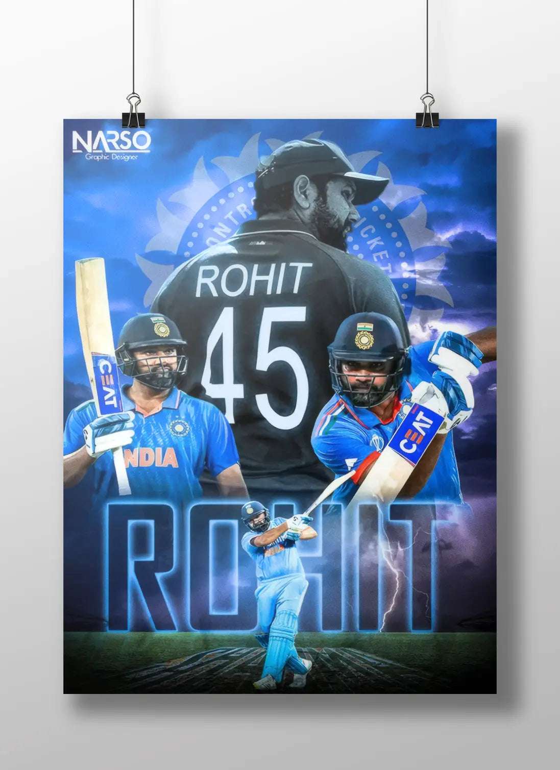 Rohit Sharma 45 Poster – Hitman Tribute Wall Art for Indian Cricket Fans