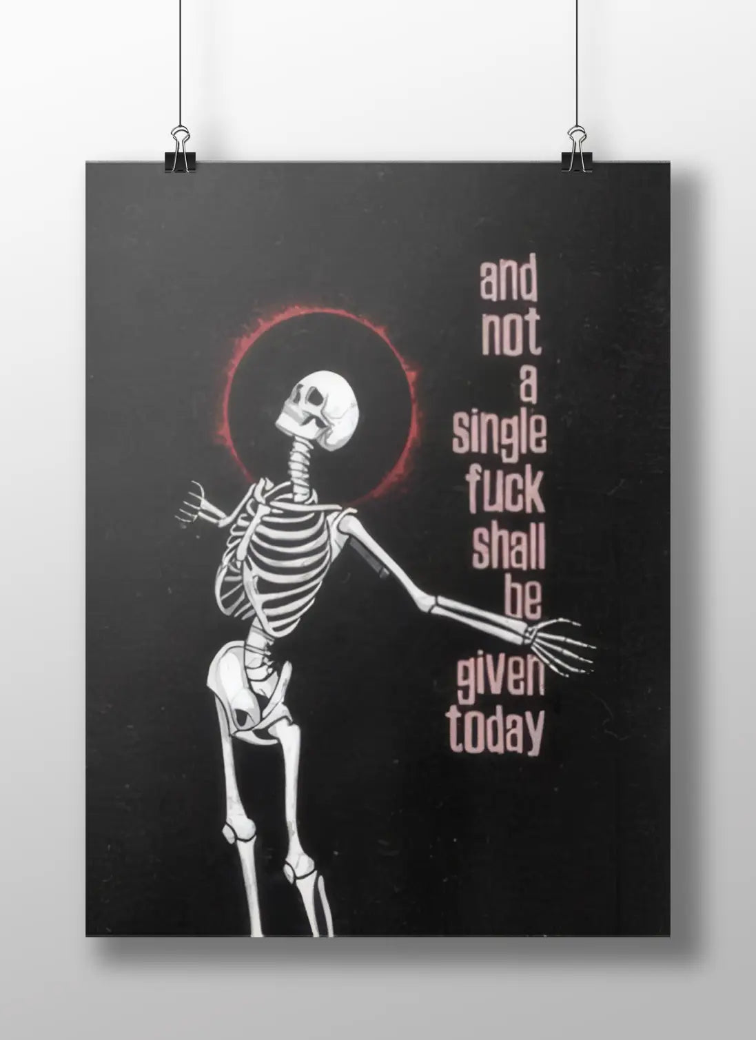Skeleton Zero F*cks Given Poster | Dark Humor Gothic Wall Art Print