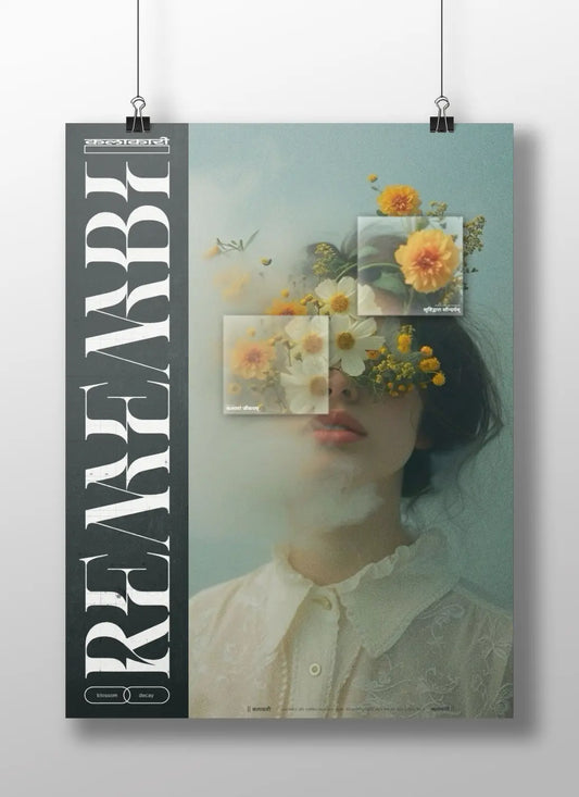 Remember - Surreal Floral Aesthetic Poster | Hindi Typography | Blossom & Decay Wall Art