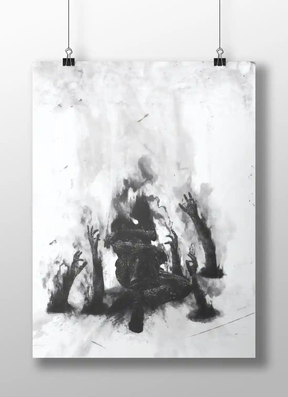 Fractured Spirit – Black Ink Abstract Poster | Expressionist Motion Wall Art