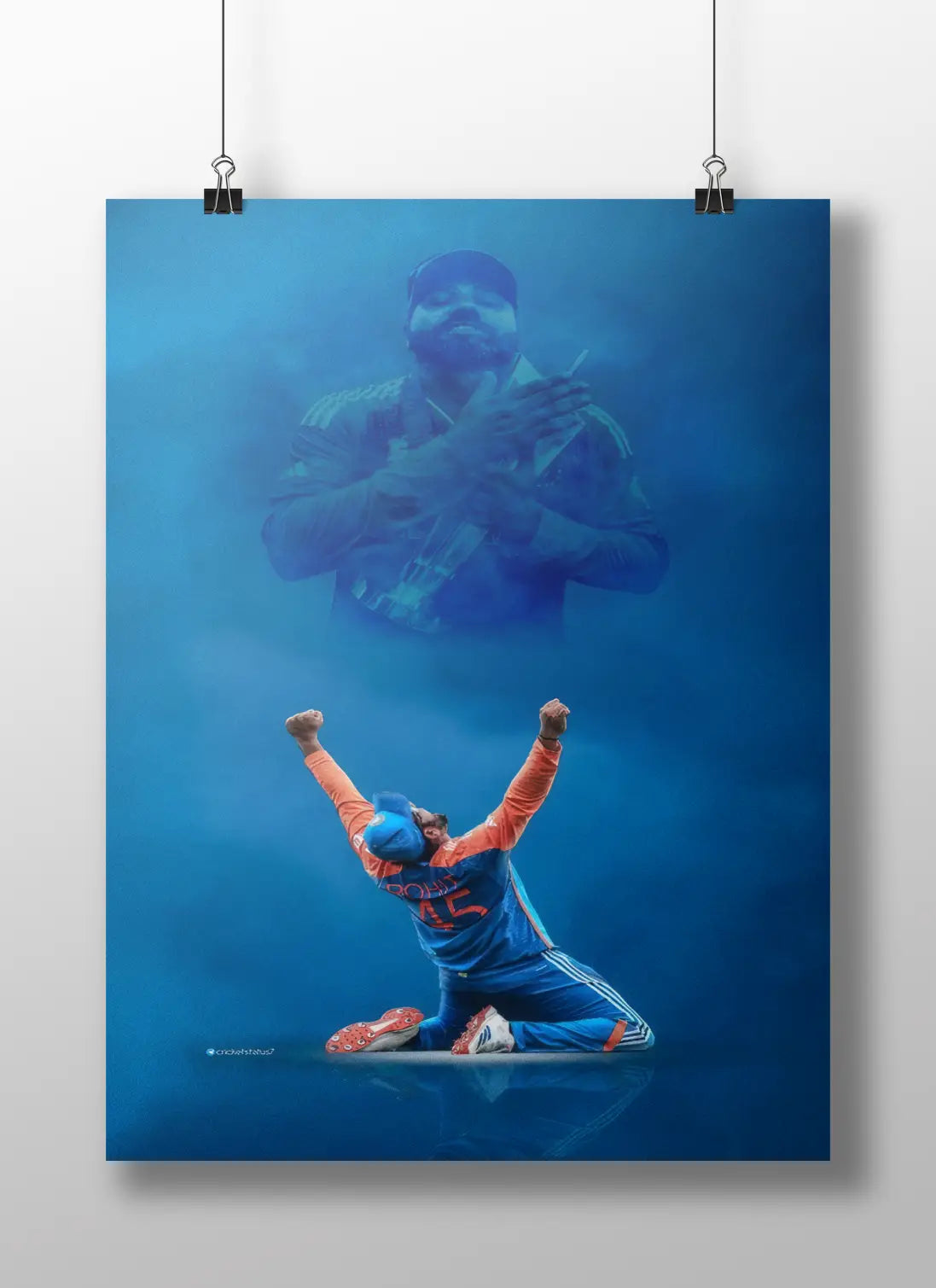 Rohit Sharma Victory Poster – Blue Legacy Cricket Wall Art | Team India Captain Tribute