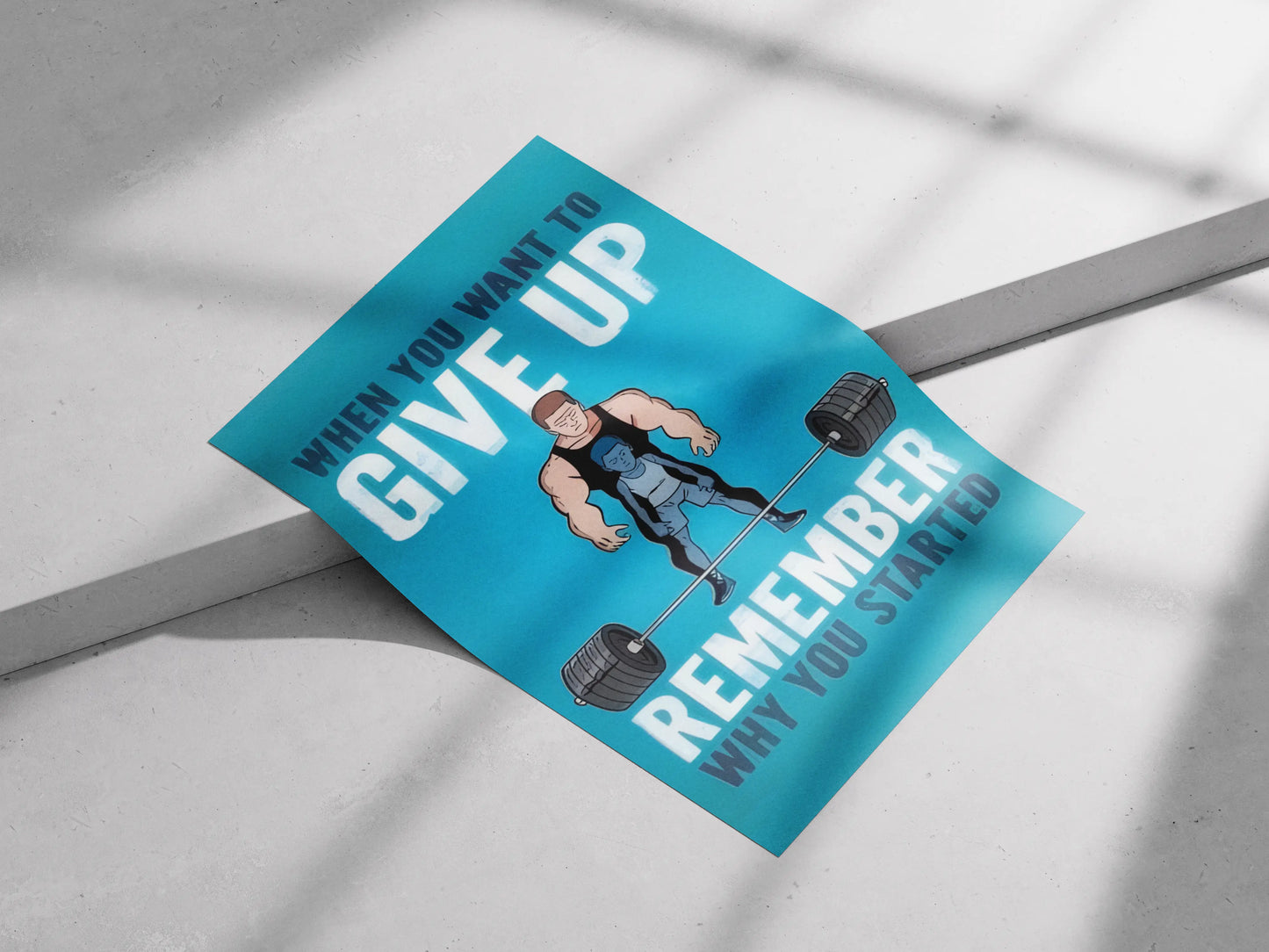 Gym Motivation Poster for Fitness | “Don’t Give Up” Cartoon Bodybuilder Wall Art