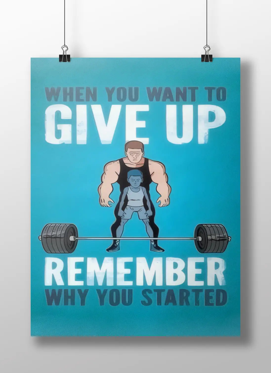 Gym Motivation Poster for Fitness | “Don’t Give Up” Cartoon Bodybuilder Wall Art