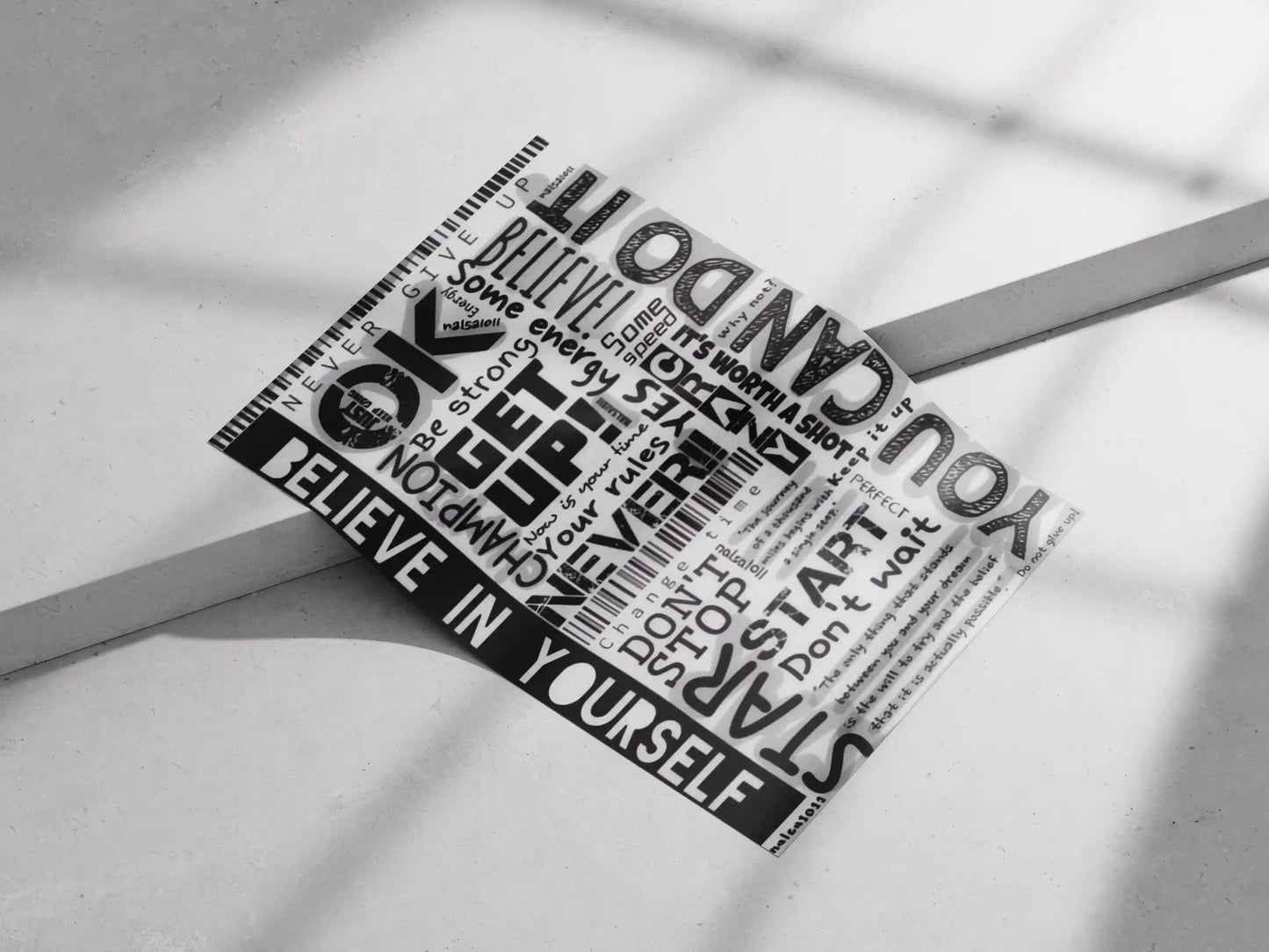 Black & White Motivational Typography Poster | Inspirational Wall Art for Office, Gym, or Study Room
