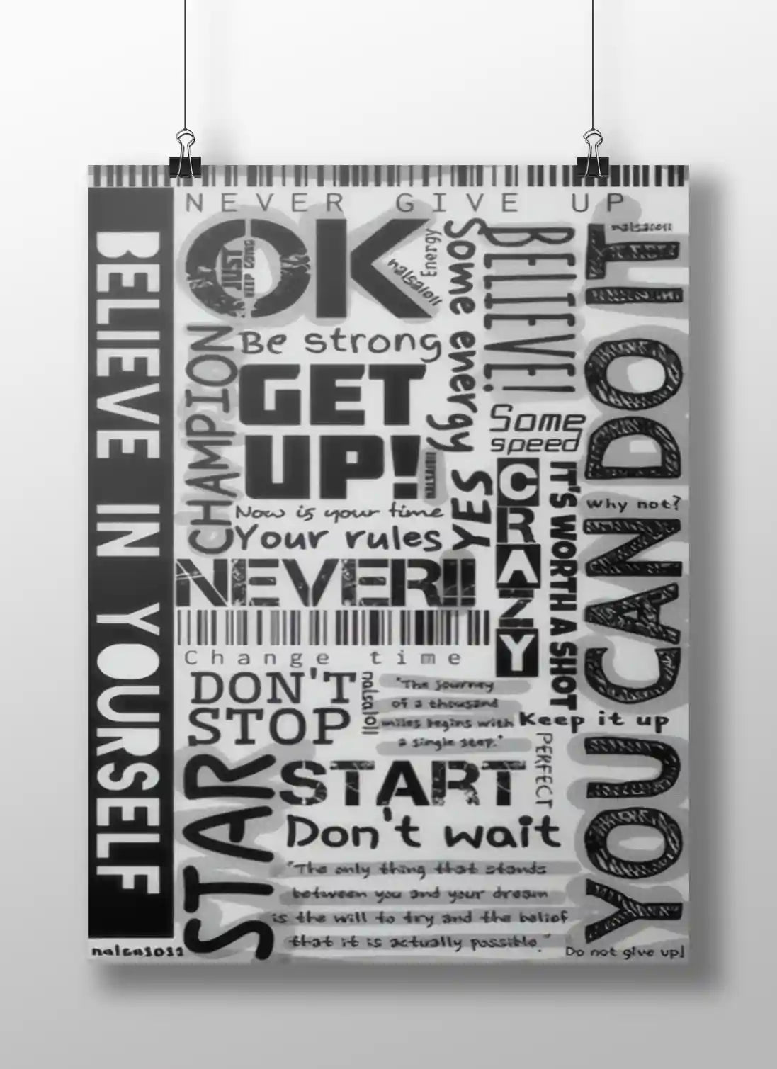 Black & White Motivational Typography Poster | Inspirational Wall Art for Office, Gym, or Study Room
