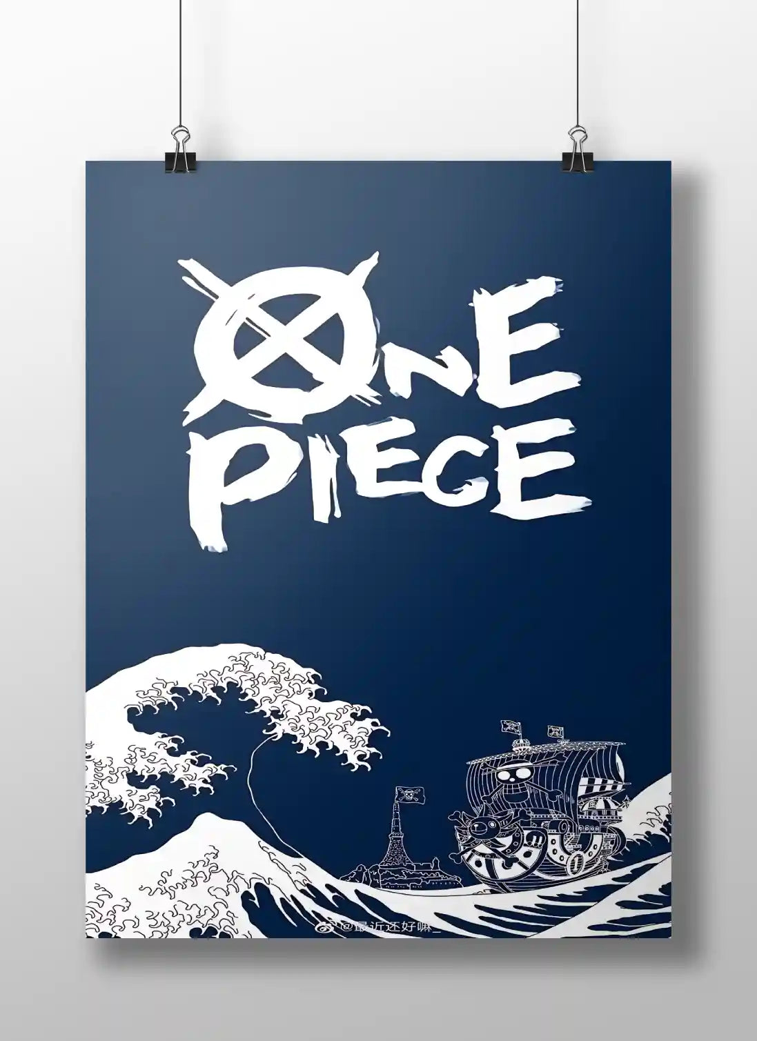 One Piece "The Great Wave" Style Minimalist Anime Poster - Thousand Sunny & Iconic Logo Art Print
