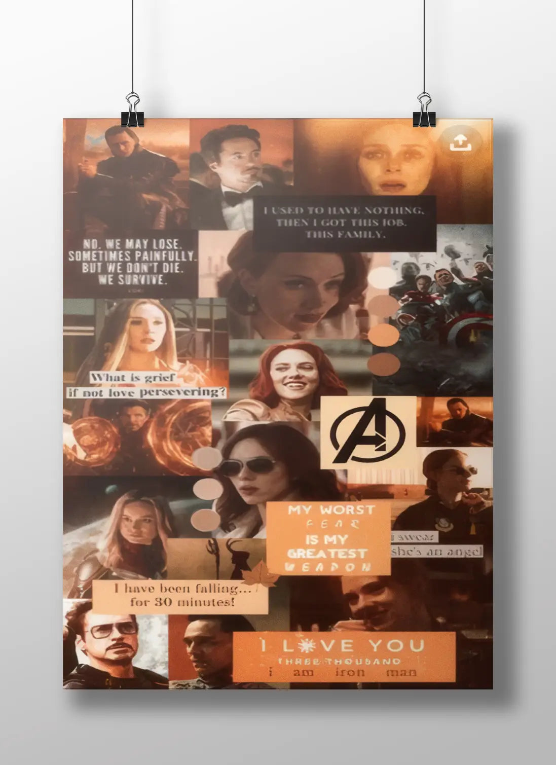 Avengers Endgame Emotional Tribute Collage Poster - Iron Man Black Widow Scarlet Witch Marvel Fan Art Print