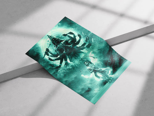 Vishwa Roopa Krishna and Arjun: The Bhagavad Gita Spiritual Art Poster - Hindu Gods Wall Decor