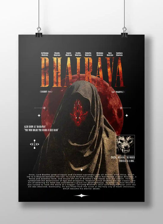 Kaal Bhairava Poster – Fierce Form of Shiva | Danḍapāni Mythological Wall Art