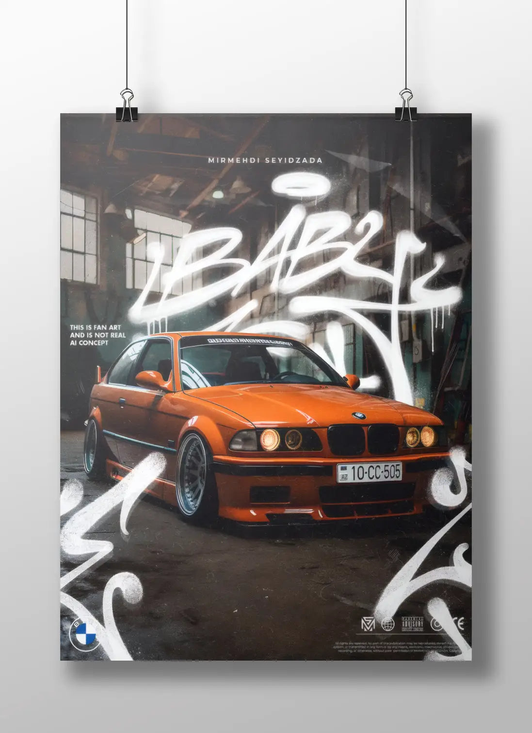 BMW E36 Poster – Modified Car Fan Art with Graffiti Aesthetic | Urban Wall Decor for Car Enthusiasts