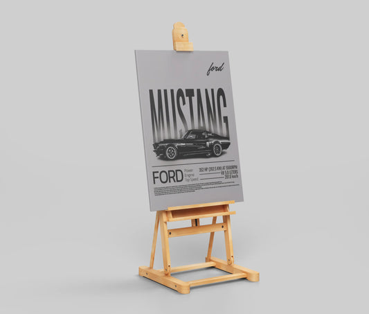 Ford Mustang Vintage Poster – Retro Car Wall Art | Classic V8 Muscle Car Decor for Garage & Office