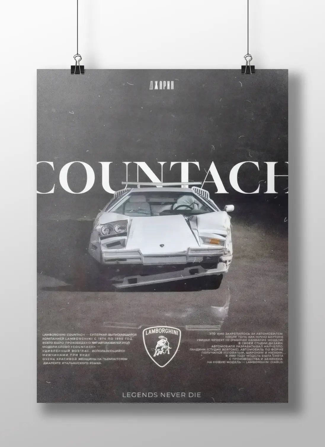 Lamborghini Countach Poster – Retro Supercar Wall Art | “Legends Never Die” Luxury Car Decor