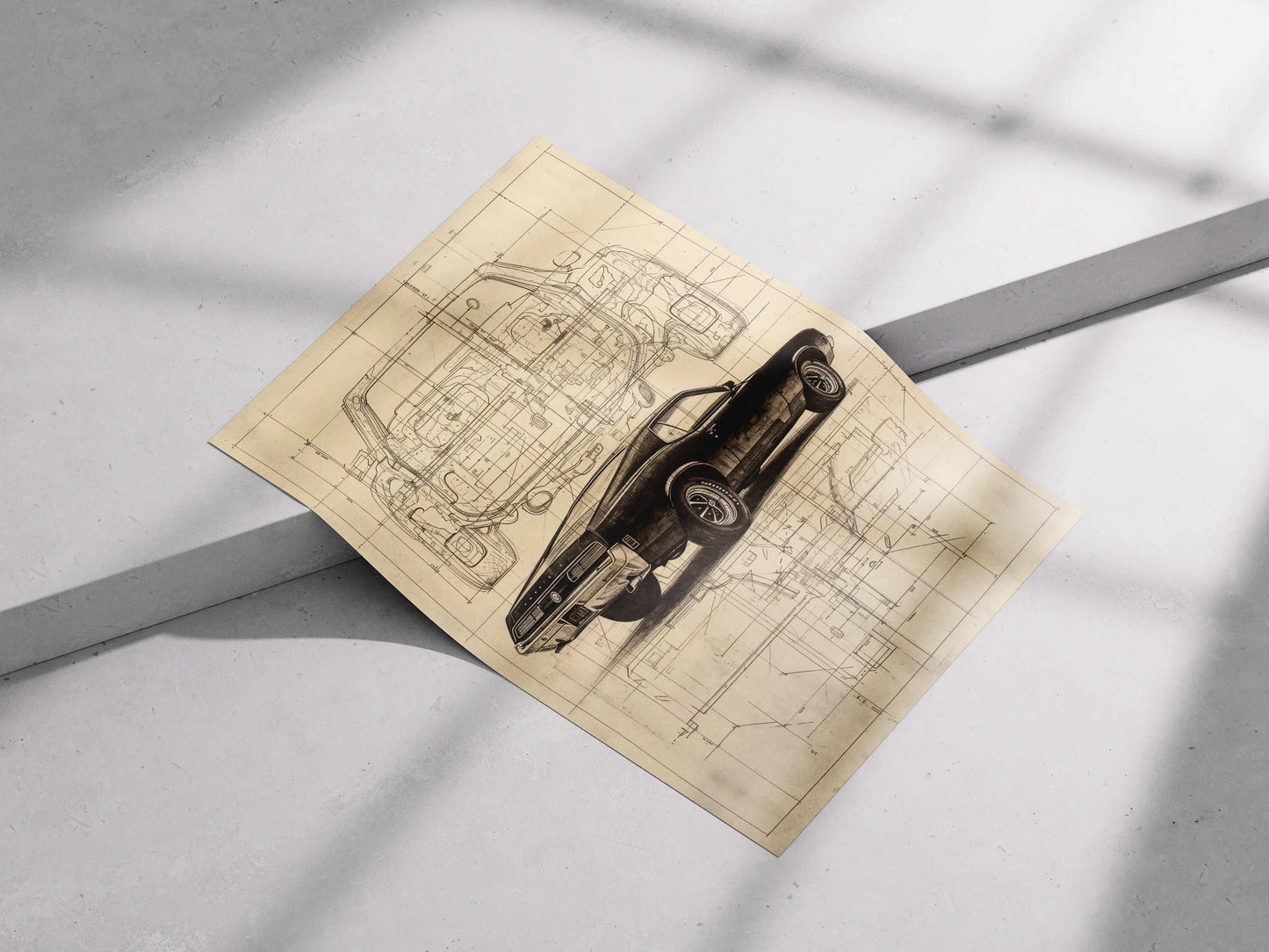 Classic Muscle Car Poster – Retro Blueprint Wall Art for Garage, Office, or Workshop Decor