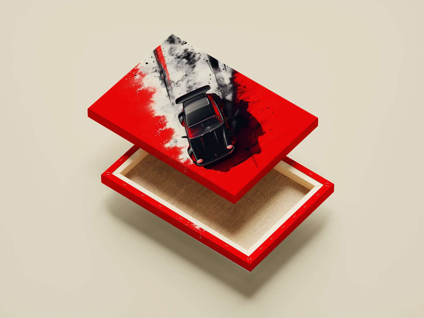 Porsche 911 Drift Art Poster – Black Sports Car Wall Decor with Red Racing Aesthetic