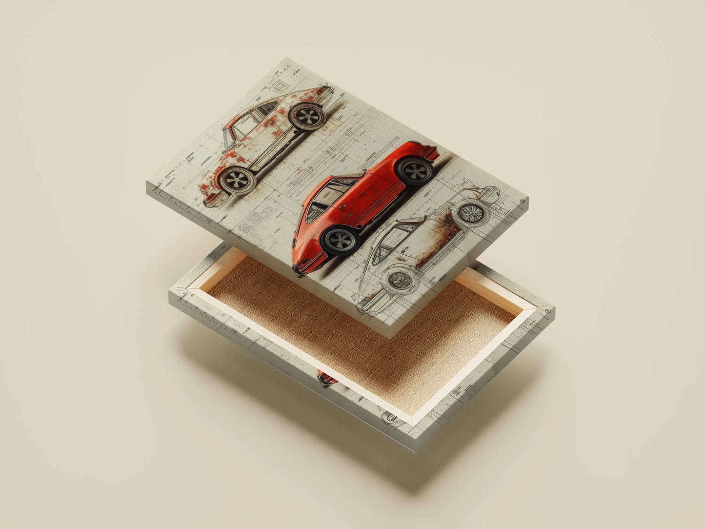 Vintage Porsche 911 Evolution Blueprint Poster – Patina to Restoration Car Wall Art
