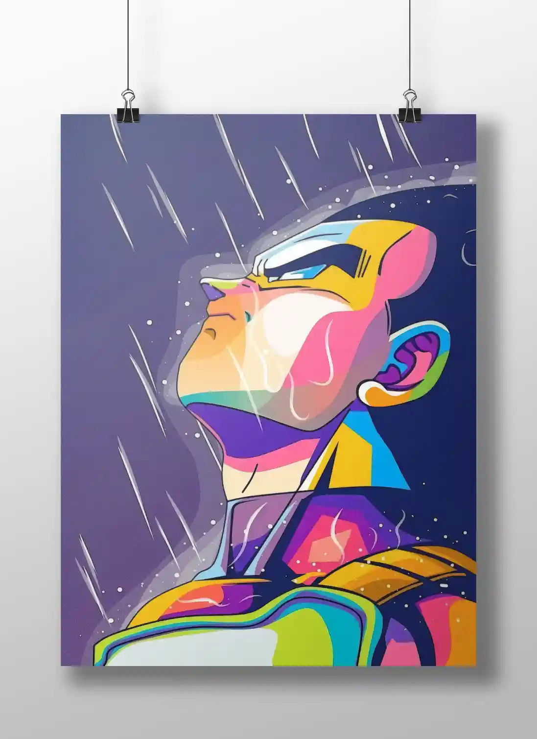 Dragon Ball Z Vegeta Pop Art Poster - Prideful Prince in Rain Emotional Anime Print