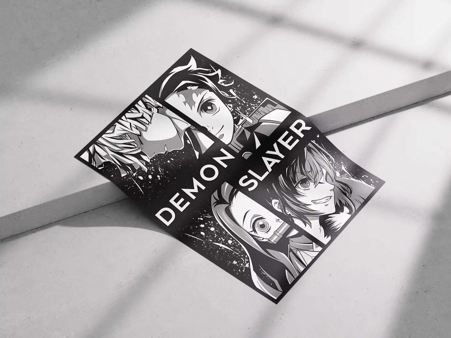 Demon Slayer Black & White Character Split Anime Poster - Tanjiro Nezuko Inosuke Zenitsu Art Print