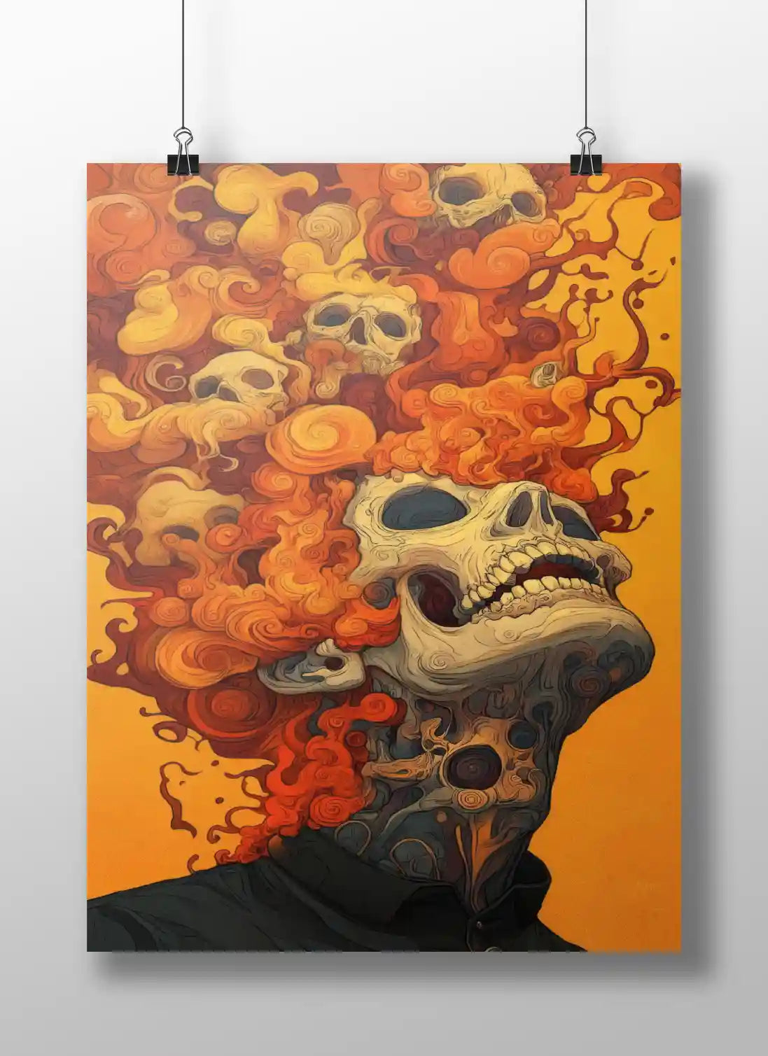 Infernal Bloom – Skull Flame Poster | Surreal Fire Head Psychedelic Wall Art