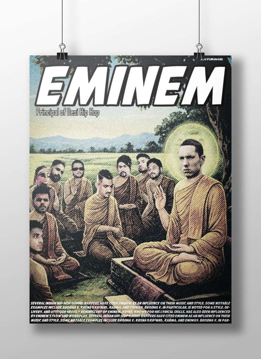 EMINEM and Indian hip-hop artists Brodha V, Krsna @KrsnaC, Karma, Emiway. Main Subject: EMINEM and Indian hip-hop artists
