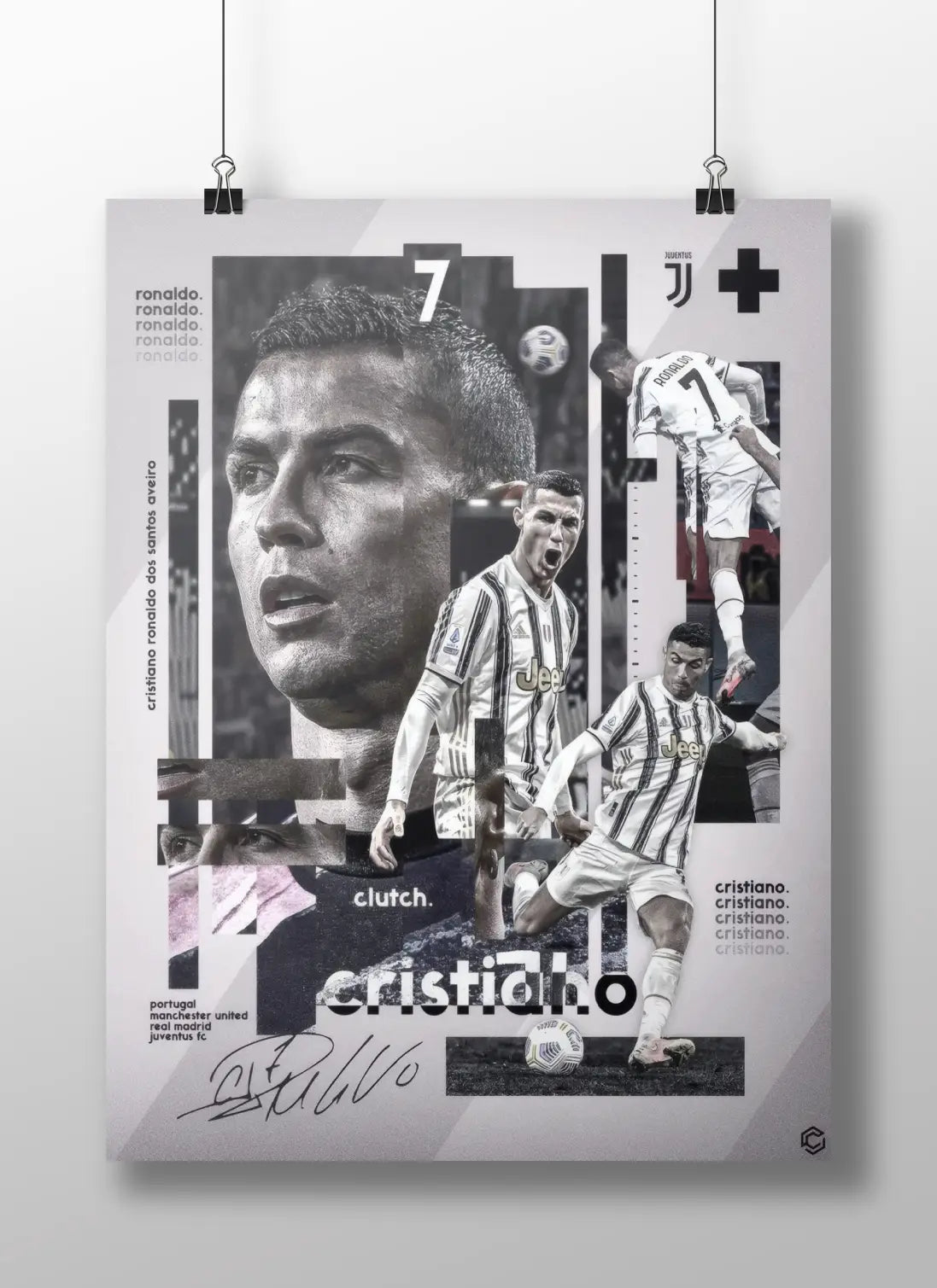 Cristiano Ronaldo Juventus Poster – Black & White CR7 Wall Art for Football Fans