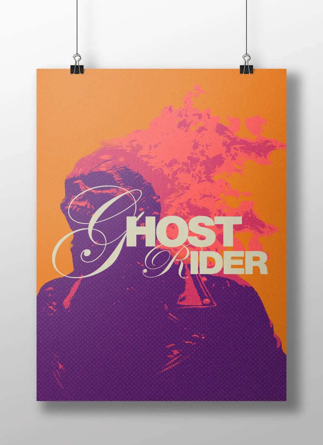 Ghost Rider Flaming Skull Pop Art Poster - Orange & Purple Marvel Anti-Hero Print