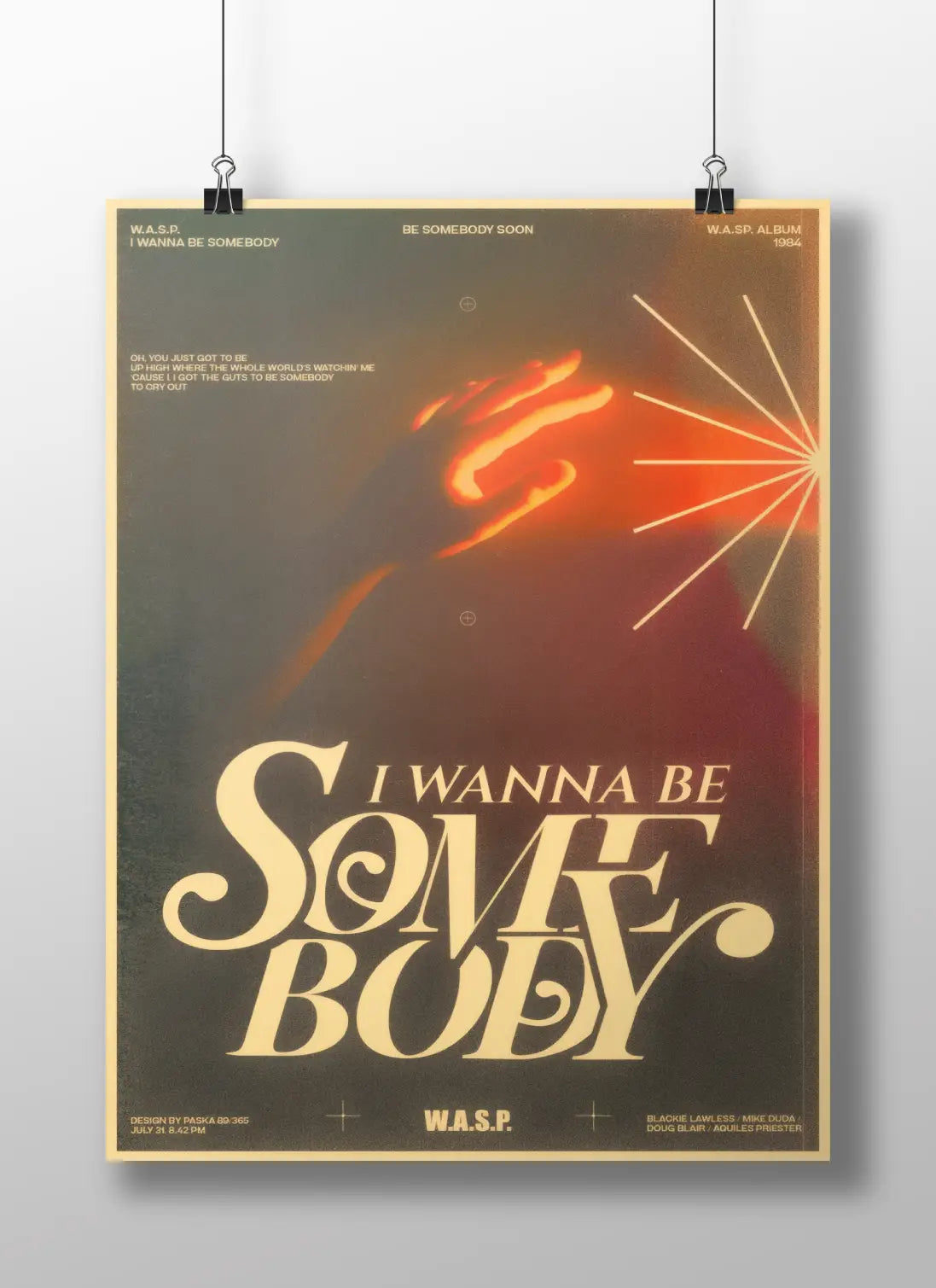I Wanna Be Somebody Poster | Retro Rock Band Wall Art Print Inspired by W.A.S.P.